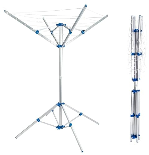 Youyijia Wäschespinne 15 m Leinenlänge – Faltbarer Outdoor Wäscheständer mit 4 Armen & stabilen Standbeinen, Tragbar, Größe 91 × 91 × 160 cm