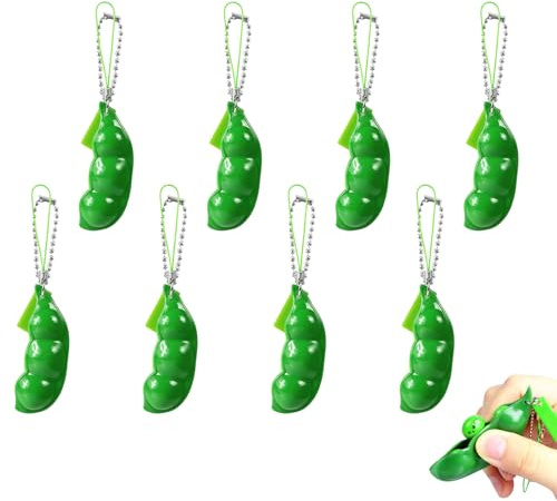 6 Stück ADHD Fidget Toys, Squeeze Bean Schlüsselanhänger, Quetschspielzeug für Stressabbau, Handy Anhänger, Erwachsene, Männer, Frauen
