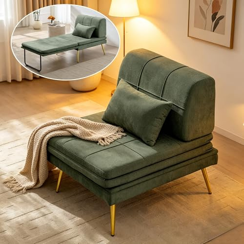 Wumagin Sofá Cama de 1 Plazas Plegable 3 en 1 con Almohadas, Sillon Cama Convertible con Respaldo Ajustable para Salón, Dormitorio (Verde)