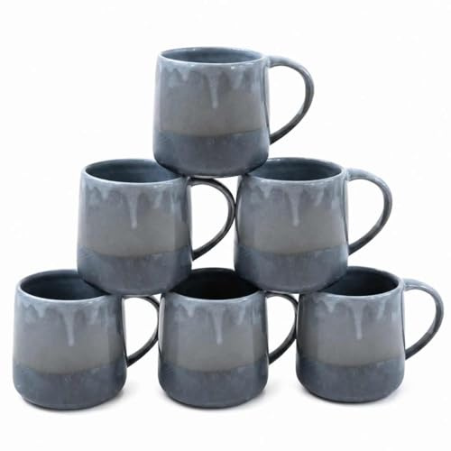 superyes Slate Gray Ceramic Coffee Mug, Large 15 oz Artisan Drip Glaze Porcelain Tea Cup with Comfortable Handle, 1-Piece Charcoal Ombre Tapered Cocoa Mug for Latte, Cappuccino & Home Office