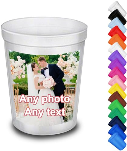 Generico Bicchieri di plastica personalizzato 16 oz (470 ml), Bicchieri Plastica Rigida Lavabili con foto per cocktail feste matrimoni compleanni campeggio barbecue e uso quotidiano confezione