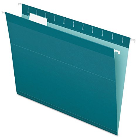 Pendaflex Reinforced Hanging File Folders, Letter Size, Teal, 1/5 Cut, 25/BX (4152 1/5 Tea)