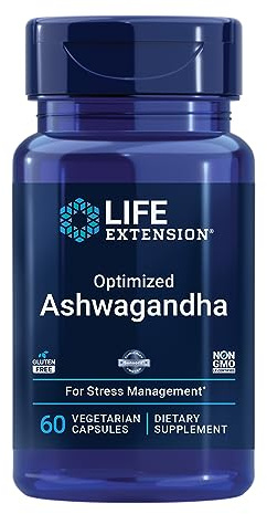 Life Extension Optimized Ashwagandha - Stress Management Supplement for a Healthy Stress Response, Focus, Memory, Stress Relief - Vegetarian, Gluten-Free, Non-GMO, 60 Capsules