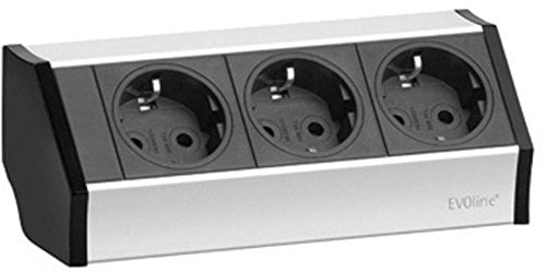 SCHULTE 936.00.013 Steckdosenelement 3 x Schuko alufarbig, EVOline V-Dock, Endkappen schwarz, inkl. Halteprofil 100 mm
