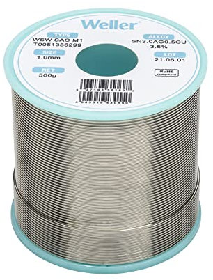 Weller WSW SAC M1 (T0051386299) Bleifreier Lötdraht, Ø 1,0 mm, Legierung Sn96.5Ag3Cu0.5, Flussmittelgehalt 3,5%, 500 g