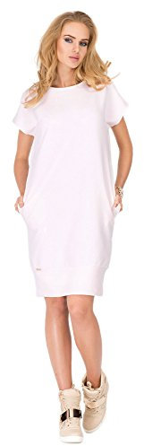 FUTURO FASHION - Robe Droite Classique/élégante - avec Poches/col Bateau/Manches Courtes - FA384 - Rose pâle - 42 (XL)