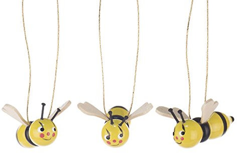 Behang Bienen, 5 Bienen aus Holz zum Aufhängen, von DREGENO SEIFFEN – Original erzgebirgische Handarbeit, stimmungsvolle Dekoration für Ostern