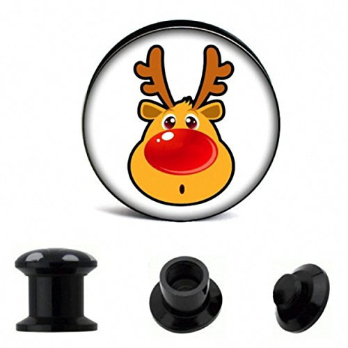 Piercingfaktor Ohr Plug Flesh Tunnel Piercing Ohrpiercing Picture Weihnachts Motiv Comic Rentier