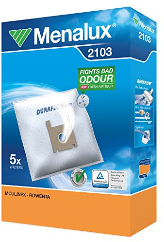 Menalux 2103 - Pack de 5 bolsas sintéticas y 1 filtro para aspiradoras Rowenta Artec, Spongo y Torino