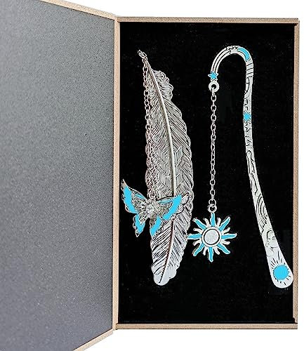 Famweylami Lesezeichen Feder Fluoreszenz, Geschenk Leseratten Bookmark Metall, Lesezubehör Geschenk, Set für Weihnachten, Geburtstag, Muttertag, Bookworm -Sonne