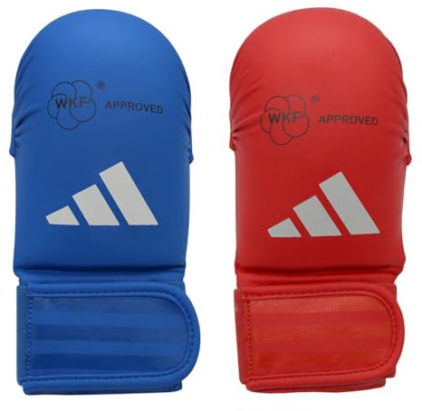 adidas WKF Karate-Handschuhe ohne Daumen - Medium, Rot - Schaumstoffpolsterung, sicherer elastischer Verschluss, leichte Trainings- & Sparringhandschuhe für Karate