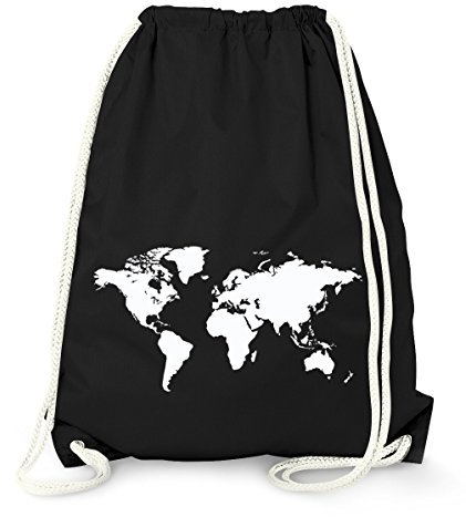 MoonWorks Turnbeutel, Weltkarte World Map, Hipster Beutel Tasche Sportbeutel Gymsac Gymbag schwarz unisize
