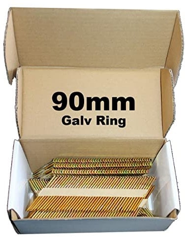 1000 x 90mm Galvanised Ring Framing Nails,Clipped D-Head, for DEWALT 18v Cordless DCN692