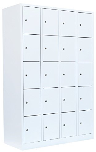 Lüllmann 20 Fächer Schließfachschrank weiß komplett montiert 180x117x50cm (HxBxT) Wertfachschrank Fächerschrank Spind Umkleideschrank 520547