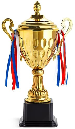 Juvale Trophy Award Cup - 16.63-Inch Gold-Plated Steel, Glossy Finish - 1st Place Award, Soccer Cup & Football Trophy