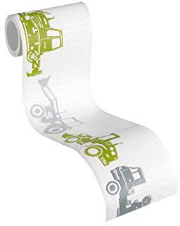 A.S. Création Esprit Kids Bordüre Tractors Borte 5, 00 M x 0, 13 M Grau Grün weiß Made in Germany 357081 35708-1