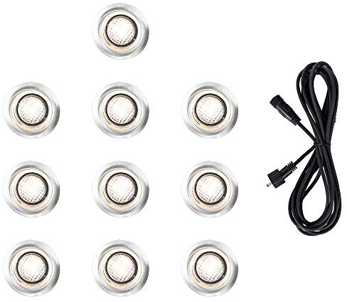 MiniSun | 40mm Warm White LED Round Decking/Kitchen Plinth Lights Kit | Decking & Patio Lighting, Home Décor & Improvement Essential | Pack of 10 | Includes 3M Extension Cable