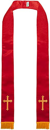 GraduatePro Klerus Stola mit Corss Figur Stickerei Quasten 229cm Unisex Chor Priester Rot