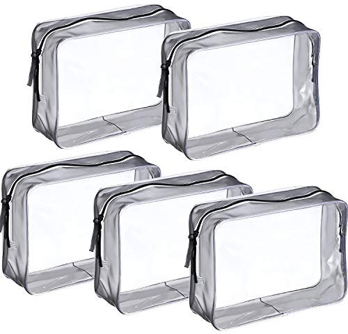 PVC Bolsa Portátil de Maquillaje,Bolsa Cosméticos Transparente 5 Piezas Impermeable Claro Bolsa de Aseo con Cremallera para Vacación Baño y Almacenamiento