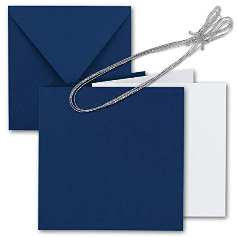 150x Quadratisches Faltkarten Set 15 x 15 cm - mit Briefumschlägen & Einlegeblätter & Schmuckband - Nacht-Blau - für Einladungskarten, Hochzeit, Weihnachten - von GUSTAV NEUSER