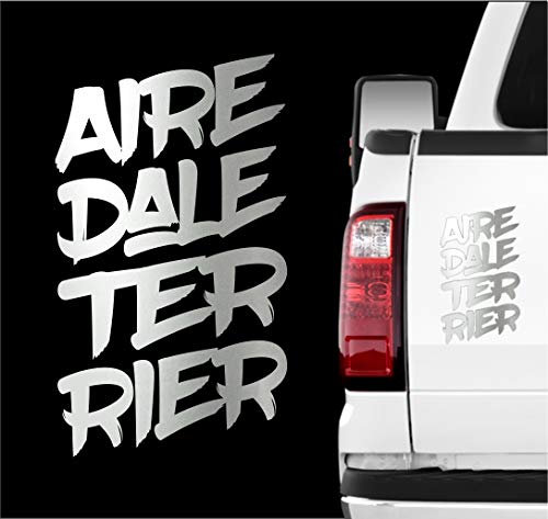 Auto Aufkleber Airedale Terrier - Font Schrift Autoaufkleber Hundemotiv Hundeaufkleber autoaufkleber Hund Folie Silber