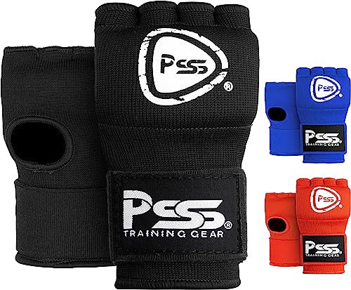 PSS Gel Innenhandschuhe Boxen 100 cm Lang Gepolstert Boxsack Handschuhe Boxbandagen Herren Damen Boxband Handschutz Handgelenk Boxen Training, Ref 1566, Schwarz Größe S-M