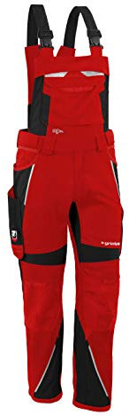 Grizzlyskin Latzhose Rot/Schwarz N72 - Workwear Arbeitshose für Männer & Damen, Unisex Blaumann, Codura-Schutzhose mit vielen Taschen