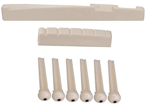 Almencla 6 x Gitarre Brücke Pins mit 2 x Steg Sattel Und Stegeinlage für Ukulele E-Gitarre Akustik und Westerngitarre – Weiß