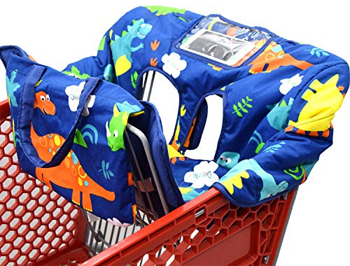 2 en 1 Housse de siège pour poussette de bébé - Design portable (Dinosaure bleu marine)