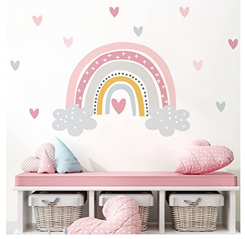 Little Deco Wandaufkleber Regenbogen mit Herzen I Wandbild 109 x 60 cm (BxH) I Wolken Wandsticker Wandtattoo Mädchen Kinderzimmer Deko Bilder Sticker Aufkleber DL479