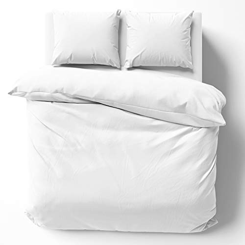 Alreya Mako Satin Bettwäsche 200 x 200 cm mit 2 Kissenbezuge 80 x 80 cm - 100% Baumwolle mit Reißverschluss, Superweiches Bettbezug, Oeko-TEX® Standard Zertifiziert, Weiß