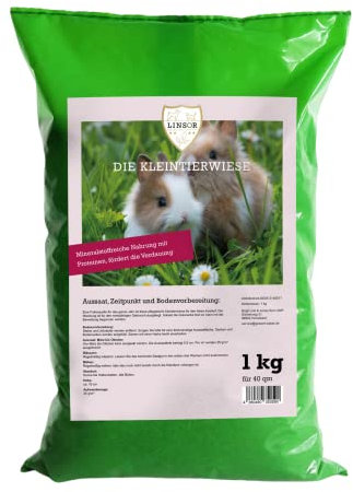Linsor Kleintierwiese, 1kg für 40m², Futtersamen Mischung für Kleintiere, Saatgut für Futterrasen