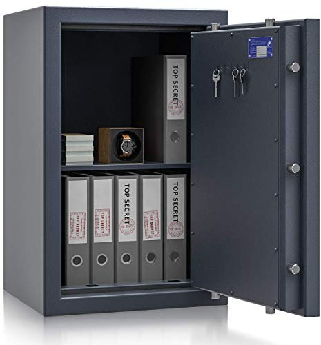 Müller Safe Wertschutzschrank Grad 3 EN 1143-1 BM3-3 | H850xB550xT465 | Doppelbartschloss mit 2 Schlüssel | ECB-S Zertifiziert | 1 Fachboden | Platz für 10 A4-Ordner | 335 kg