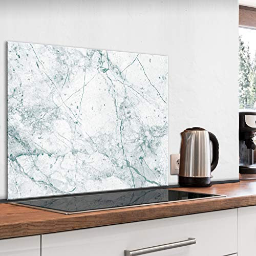 murando Glass Splashback for Kitchen Backsplash Cooker Protector Tempered Glass Decorative Wall Art Panel Heat Resistant Graphic 80x60 cm / 32x24 Marble Stone f-C-0430-aq-e