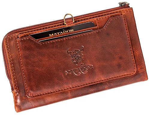 MATADOR Puebla Leder Portemonnaie Damen Mittelgroß Mit Edler Geschenkverpackung | RFID Geldbörse Hochformat | Geldbeutel Vintage Braun