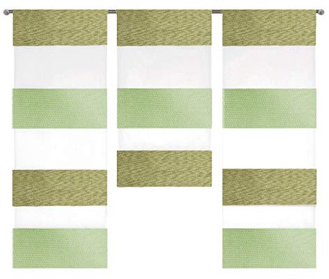 Decocompany Home Design Mini Flächenvorhang Set grün 2280-10 | 3 Teile | Scheibengardine Gesamtbreite 90cm (3x30cm) Höhe 80/60/80cm