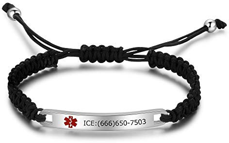 Braccialetti di allerta medica personalizzati, braccialetti identificativi in acciaio inox, braccialetto di emergenza SOS per uomini e donne, incisione gratuita, Medio, Silicone
