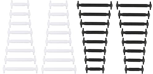 2 Paia Lacci Scarpe Elastici per Adulti e Bambini, 3,5-7 cm in Silicone, Senza Nodo per Piatti Sneakerboots e Scarpe Casual (Bianco,Nero)