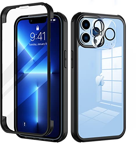 seacosmo für iPhone 13 Pro Max Hülle mit eingebautem Panzerglas Displayschutz und Kamera Schutzfolie [9H HD], 360 Grad Handyhülle Ganzkörper Stoßfeste iPhone 13 Pro Max Case - Schwarz