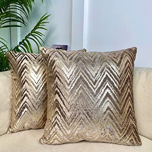 FRECINQ Kissenbezüge 45x45 2er Set Dekorativ Kissenbezüge Modern Style Kissenbezüge Kissenschutz Dekoration Zuhause Wohnzimmer Schlafzimmer Sofa Bürostuhl Auto Größe 18 x18 (Gold#2)