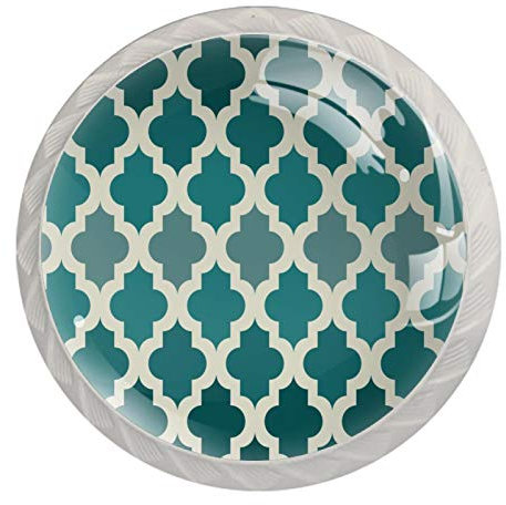 4 Packs White Moroccan Pattern-Emerald Green Round Knobs for Kitchen Cabinets and Drawers Drop Handle Dresser Drawer Pulls for Cupboard Wardrobe Closet Door