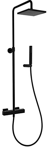 Paini DAX Colonna Doccia Nera Opaca Miscelatore Termostatico con Pulsante di Sicurezza 38° Deviatore Integrato Soffione Quadrato 20x20cm
