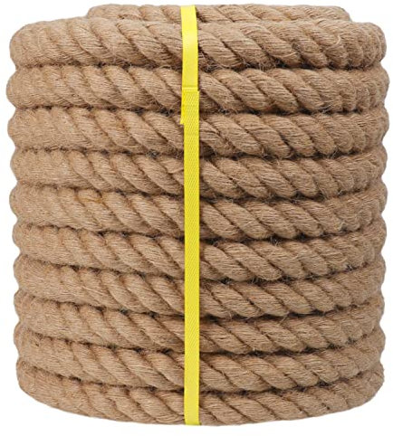 Verdrehtes Manila-Seil (1-1/4 Zoll x 50 Fuß) Hanfseil Juteseil Natürliches Dickes Seil für Docks, nautisch, Geländer, Schaukel, Dekorieren