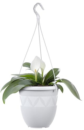 Plastard Blumentopf Hängeampel 15 cm Durchmesser Farbe Weiß, Kunststoff Hängetopf ohne Löcher für Innen und Außen, Deko Übertopf zum hängen, witterungsbeständiger Pflanzkübel