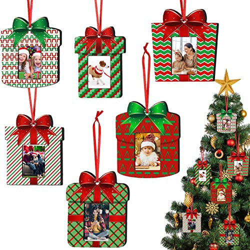 12 Pezzi Cornici di Natale in Legno Rustico Cornice per Foto di Famiglia Mini Cornice Portafoto Decorazioni da Appendere Addobbi per Albero di Natale Ricordi in Legno di Natale per Casa