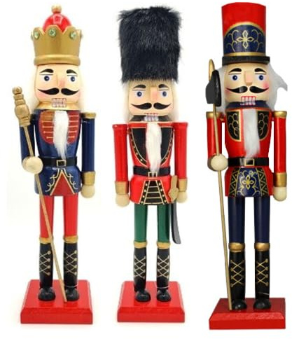 FabFinds 3X Luxurious Wooden Christmas Nutcracker Soldier Christmas Nutcracker Figures Large Ornament