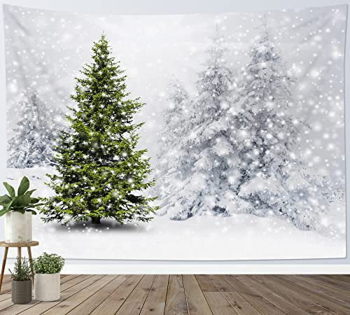 LB Wandteppich Weihnachtsbaum Wandtuch Kiefer im Schneewald Wandbehang Winterlandschaft Tapisserie für Wohnzimmer Schlafzimmer Wohnheim Wanddeko,150x130cm