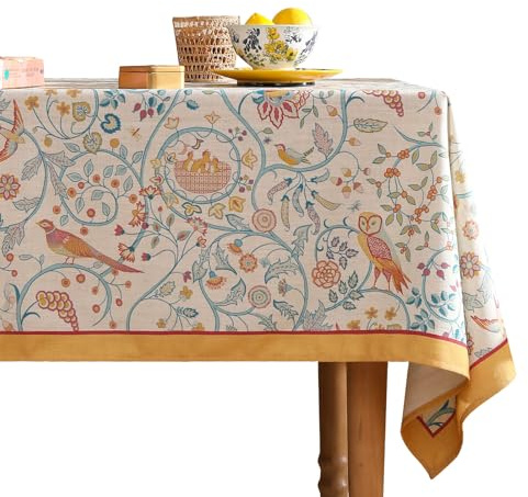 patdrea Kleine französische rechteckige Tischdecke, Vintage, Gelb, Blumenmuster, Leinen, bunte Tischdecke, dekorative Abdeckung für Küche, Esszimmer, Bankett, Weihnachten, Thanksgiving, 139,7 x 180,3