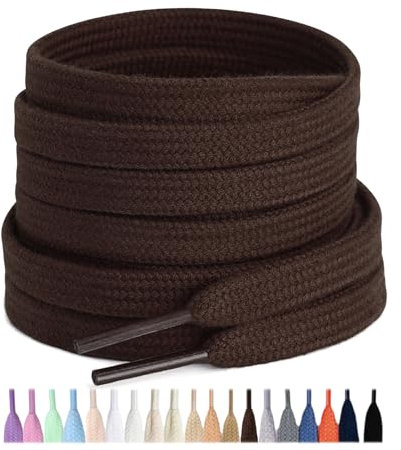 Stepace 2 Pares Cordones Planos de 100% algodón 8 mm de Ancho Cordones para Zapatillas y Zapatos Deportivas Marrón 140