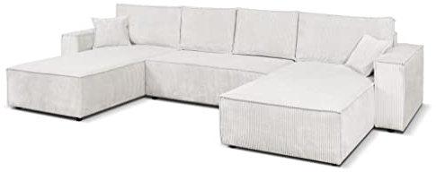 MargaretHadas24 Ecksofa Passio U-Form mit Schlaffunktion Bettkasten Wohnlandschaft 366 cm Schlaffläche 318 x 130 cm (Poso 100 - beige)